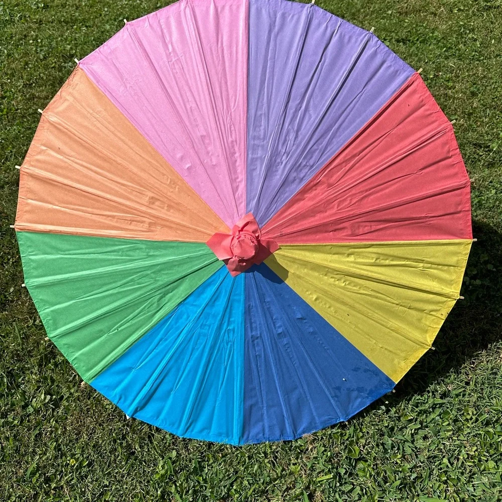 Rainbow Paper Parasol Sun Umbrella for Wedding or Summer Decor